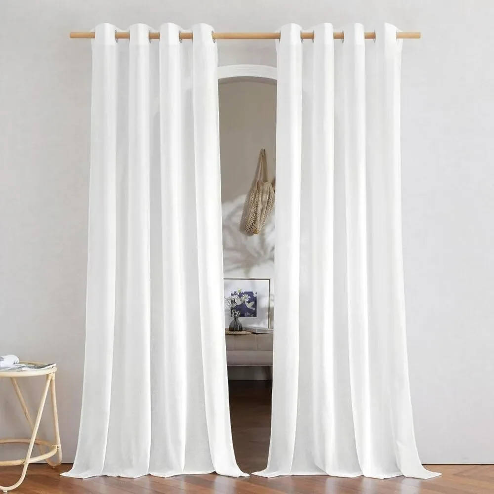 Brand New NICETOWN White Rustic Linen Extra-Long Curtains – Set of 2